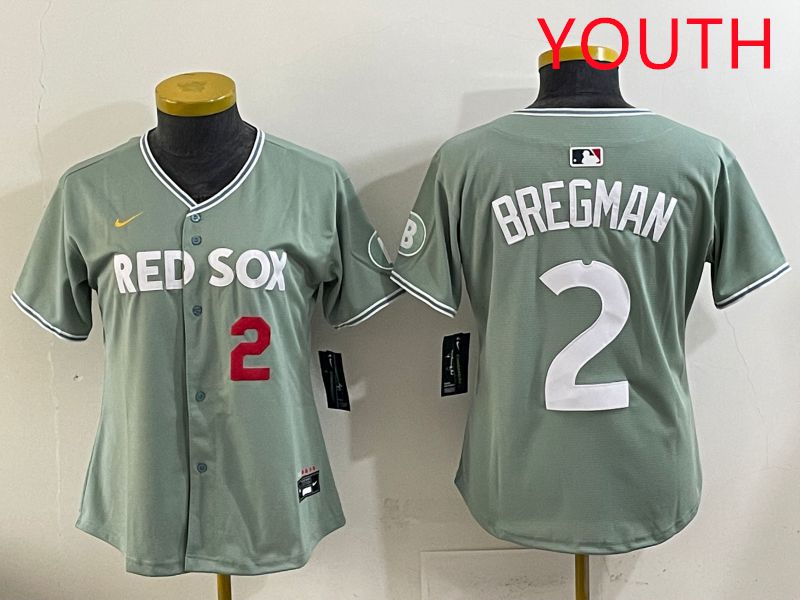 Youth 2025 Boston Red Sox 2 Bregman Light Green Joint Name Nike MLB Jersey style 4